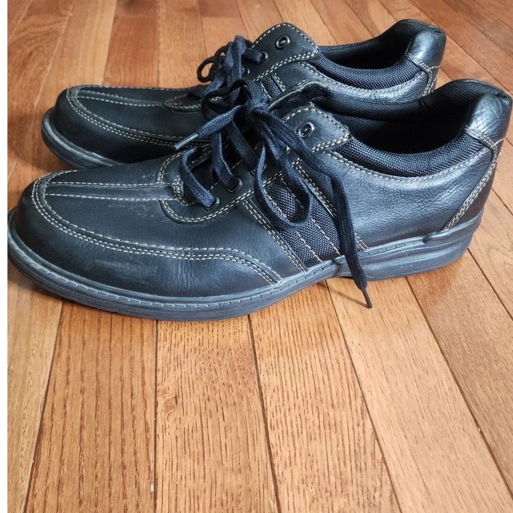 Clarks Collection Men's Split Toe Casual Black Leather Lace Up‎ Shoes Oxfords 12